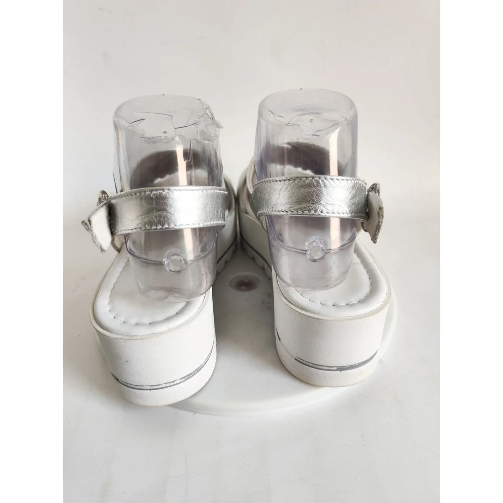 NeroGiardini Sandals 7 / 37 Platform Crossover Silver Leather Slingback Italy